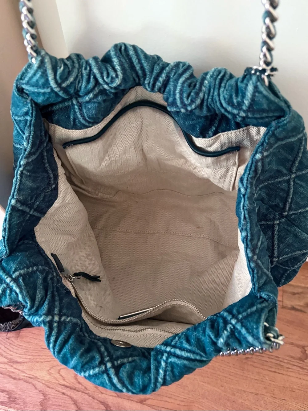 Quilted Denim Shoulder Tote Bag - Blue Tory Burch